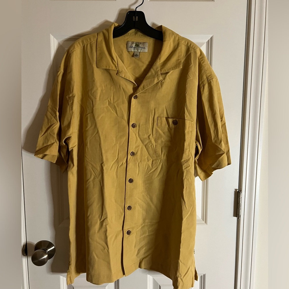 Casual Mustard Button-Down 100% Silk Resortwear Shirt for Men
